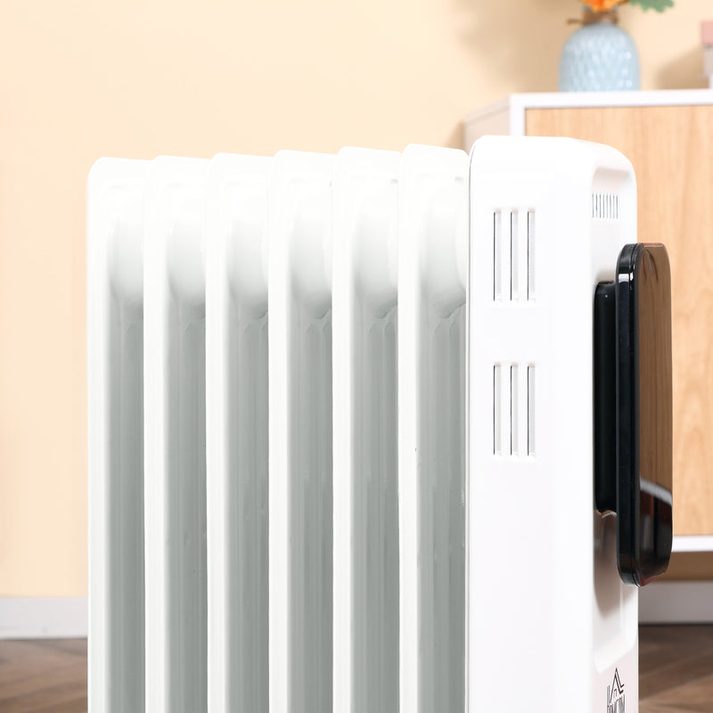 HOMCOM 1630W Oil Filled Radiator, 7 Fin Portable Heater w/ Timer Remote Control White