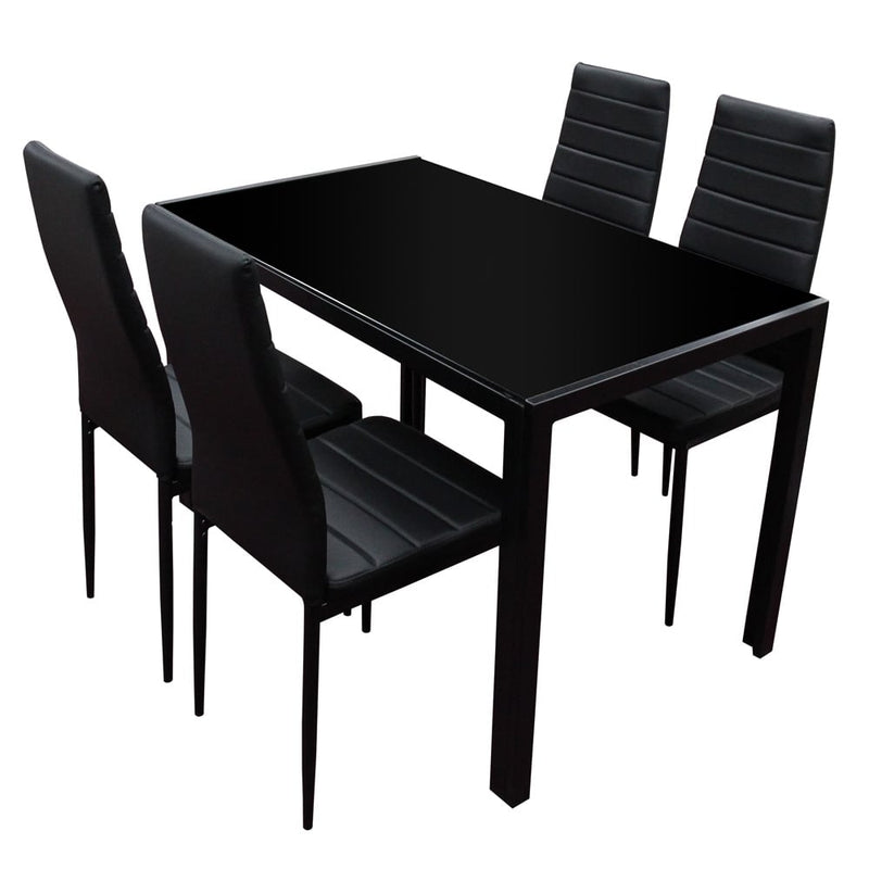 Lewis's Black Berlin Rectangle Glass Dining Table & 4 Faux Leather Chair Set Dining Room
