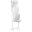 HOMCOM Mirrored Jewellery Cabinet W/ LED Light Lockable Jewellery Armoire White