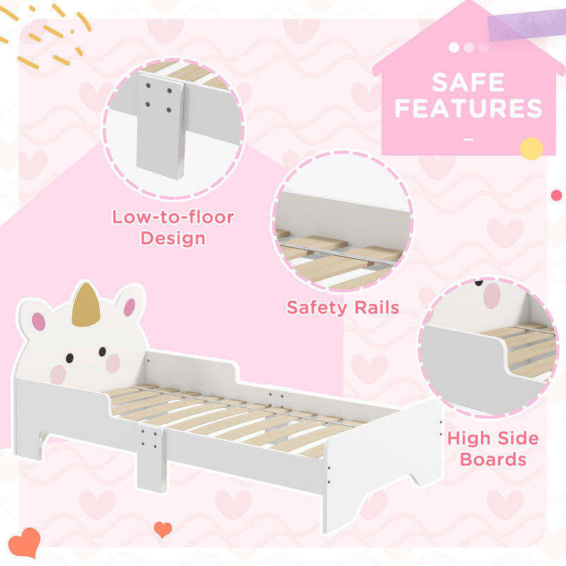 ZONEKIZ Unicorn-Designed Toddler Bed, Kids Bedroom Furniture - White