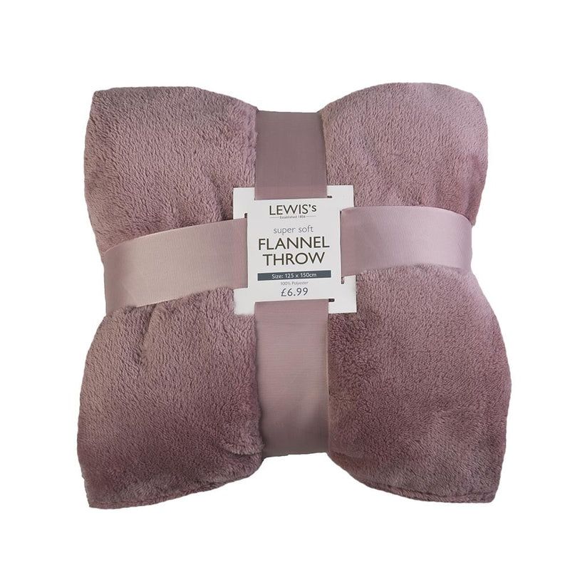 Lewis's Plain Super Soft Flannel Throw - Pink