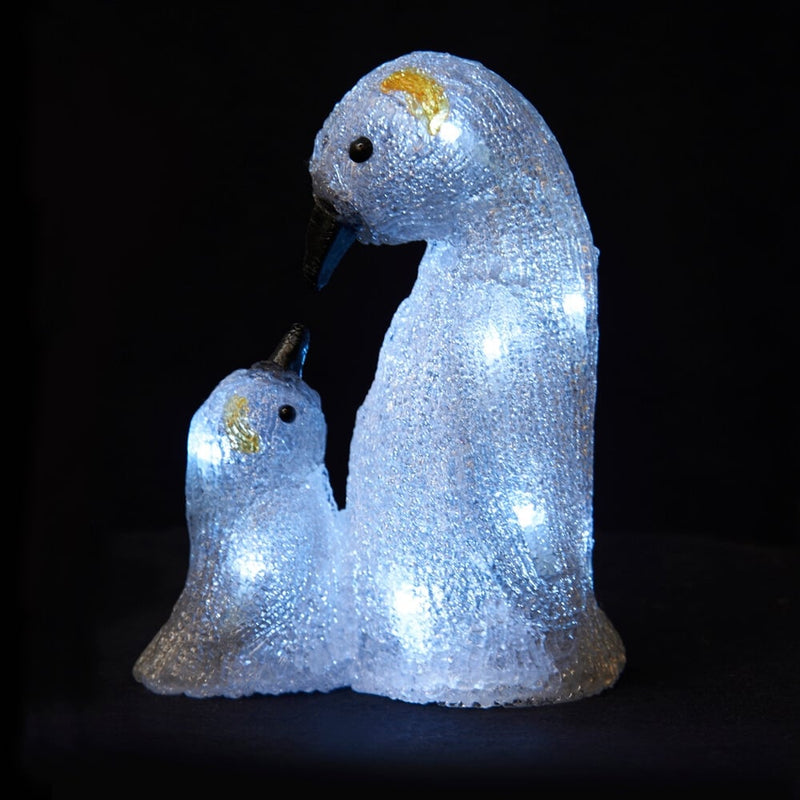 Christmas Sparkle Acrylic Kissing Penguin Mother & Child with 16 Battery Operated White LEDS