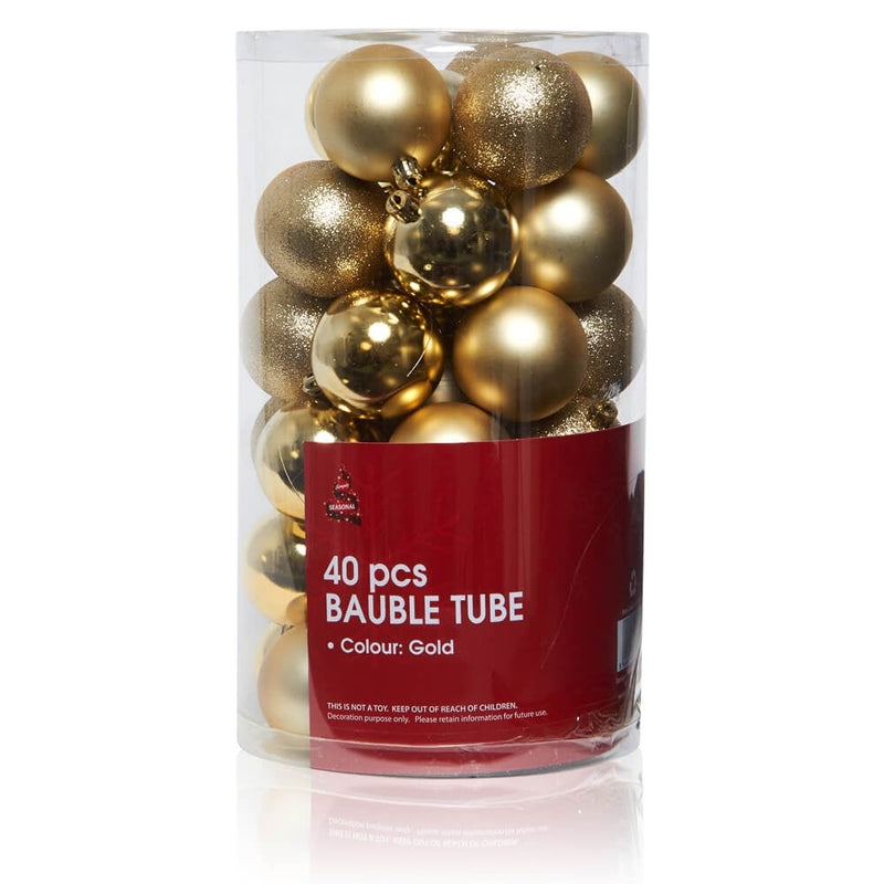 Christmas Sparkle Tube of 40 Shatterproof Baubles 6cm - Gold