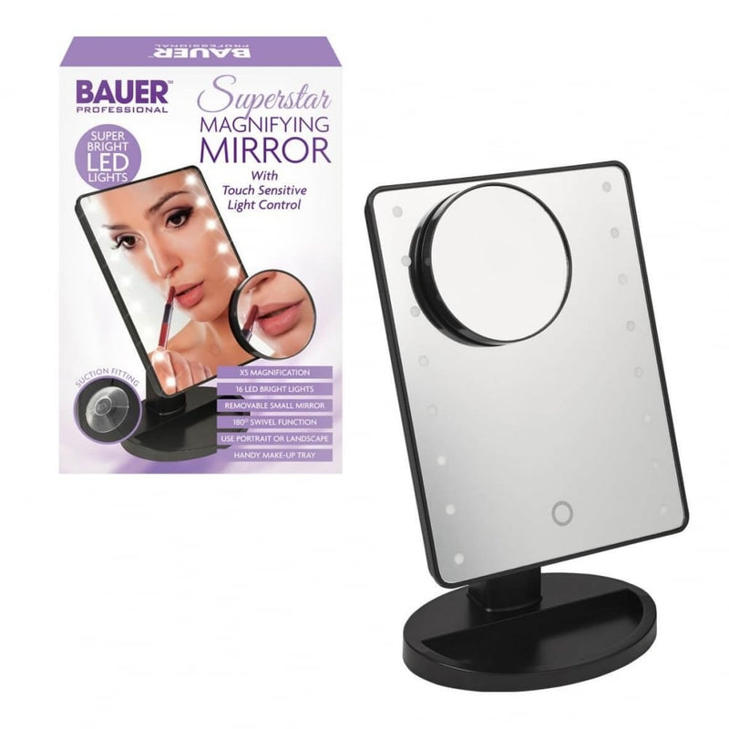 Bauer Professional Touch Sensitive Magnifying Mirror with Make Up Tray Base