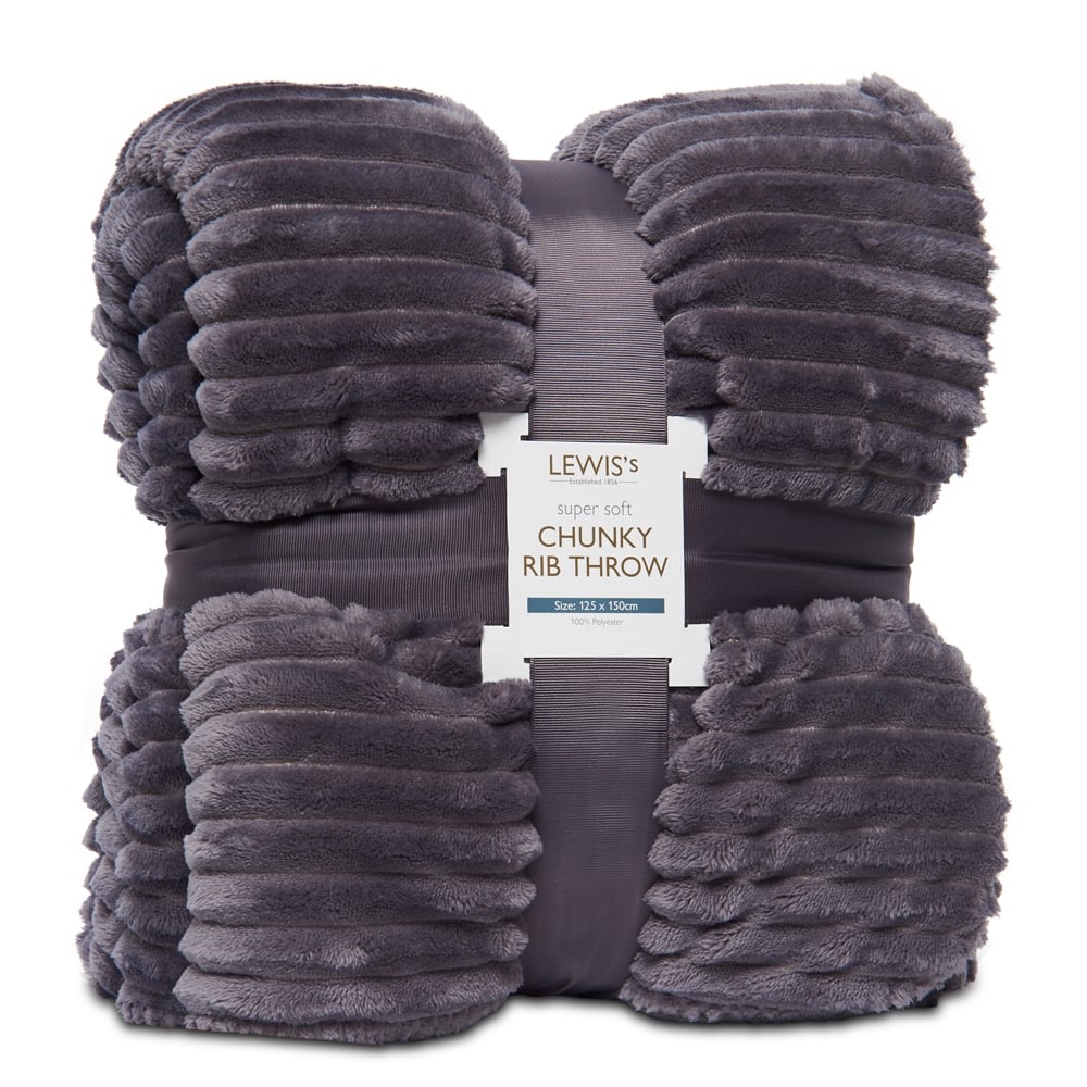 Lewis's Super Soft Chunky Ribbed Throw - Grey