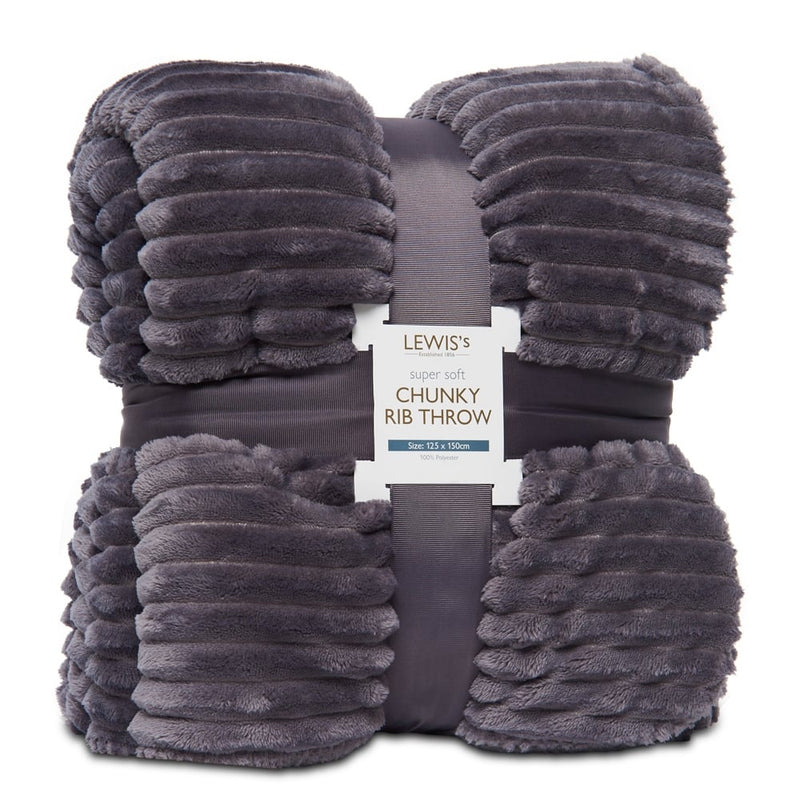 Lewis's Super Soft Chunky Ribbed Throw - Grey