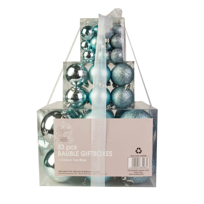 Christmas Sparkle Gift Box of 63 Baubles - Ice Blue