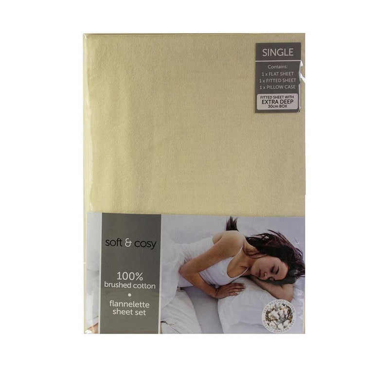 Lewis's Soft & Cosy Brushed Cotton Sheet Set - Cream