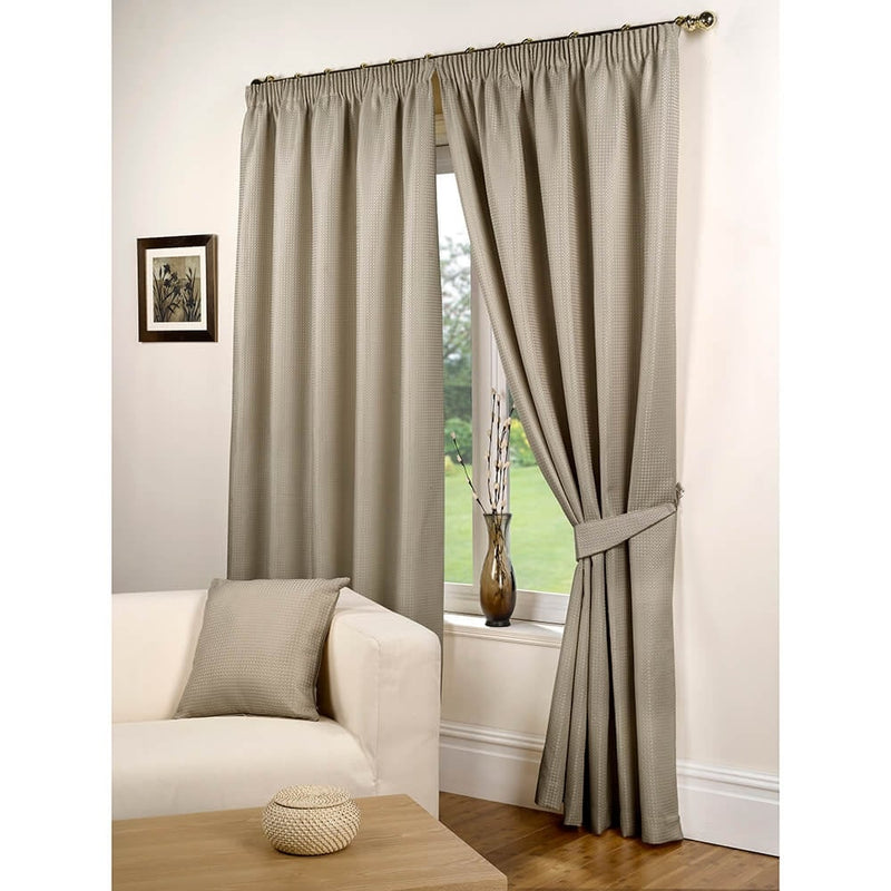 Waffle Lined Pencil Pleat Curtains - Taupe