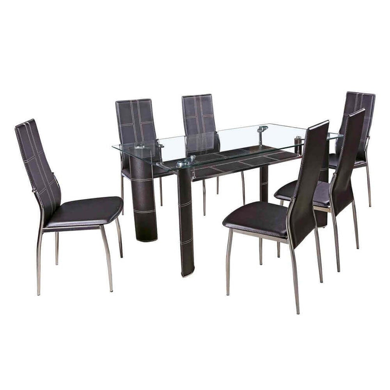 Lewis's Barcelona 7 Piece Black Faux Leather Chairs & Glass Table Dining Set Kitchen