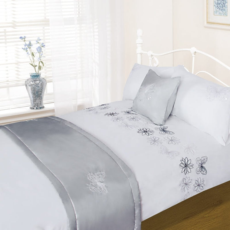 Butterfly Flower Complete Bedding Set - Silver (Bed in a bag)