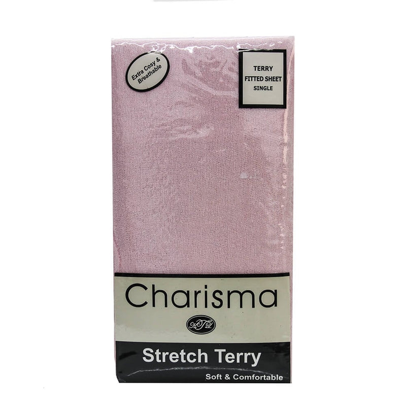 Charisma Stretch Terry Fitted Bed Sheet - Pink