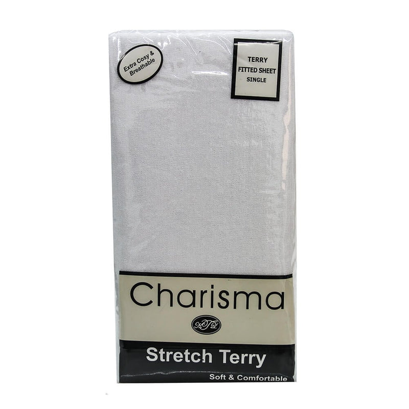 Charisma Stretch Terry Fitted Bed Sheet - White