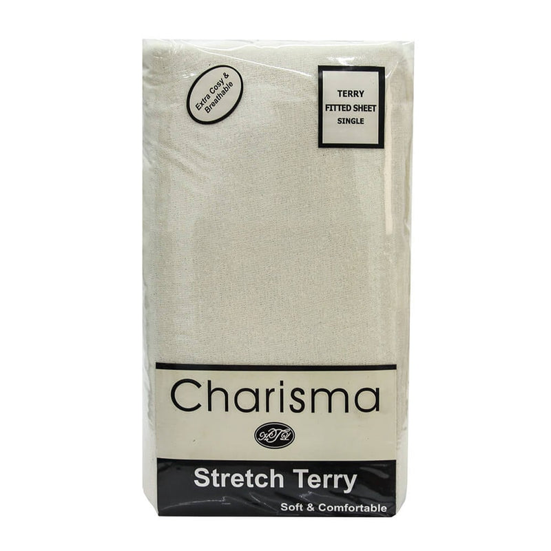 Charisma Stretch Terry Fitted Bed Sheet - Cream