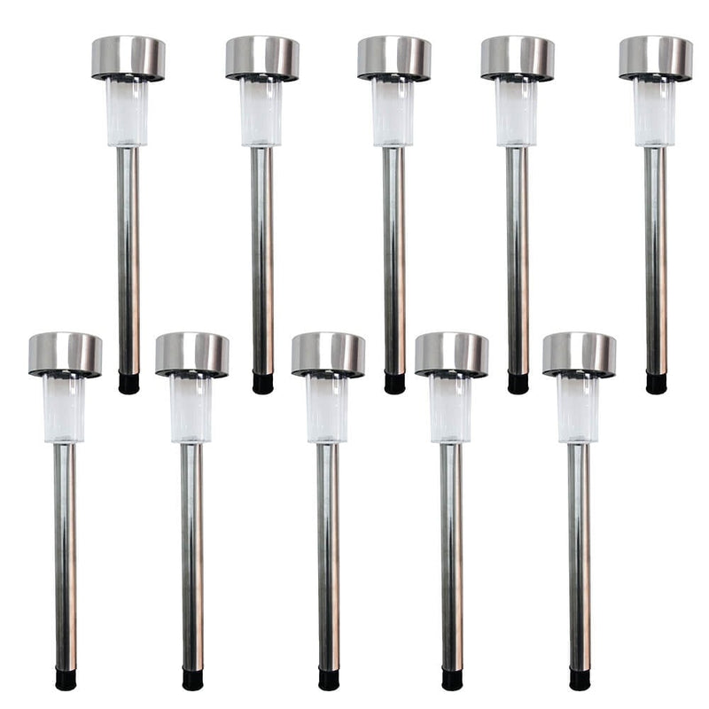 Silver & Stone Solar Powered Stainless Steel Silver Stake Lights Pack Of 10 with White LEDs