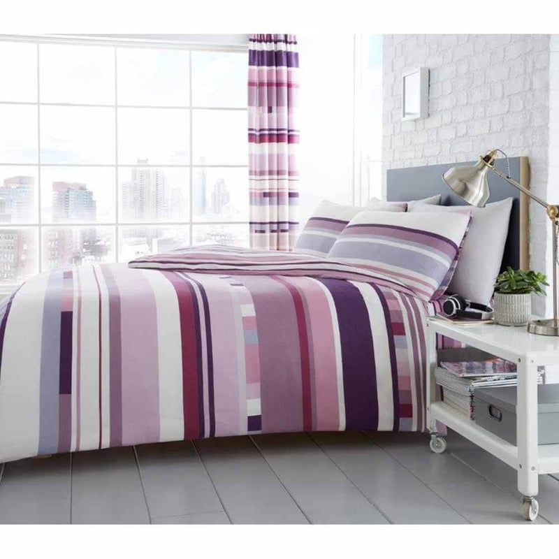 Chester Stripe Duvet Cover Bedding Set - Purple