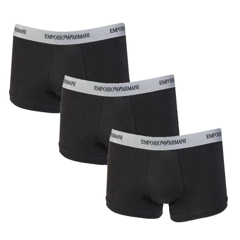 Armani Boxer Shorts 3 Pack Trunks - Black With White Band