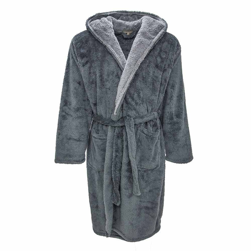 Mens Hutson Harbour Contrast Fleece Hooded Dressing Gown - Grey Mens Hutson Harbour Contrast Fleece Hooded Dressing Gown - Grey