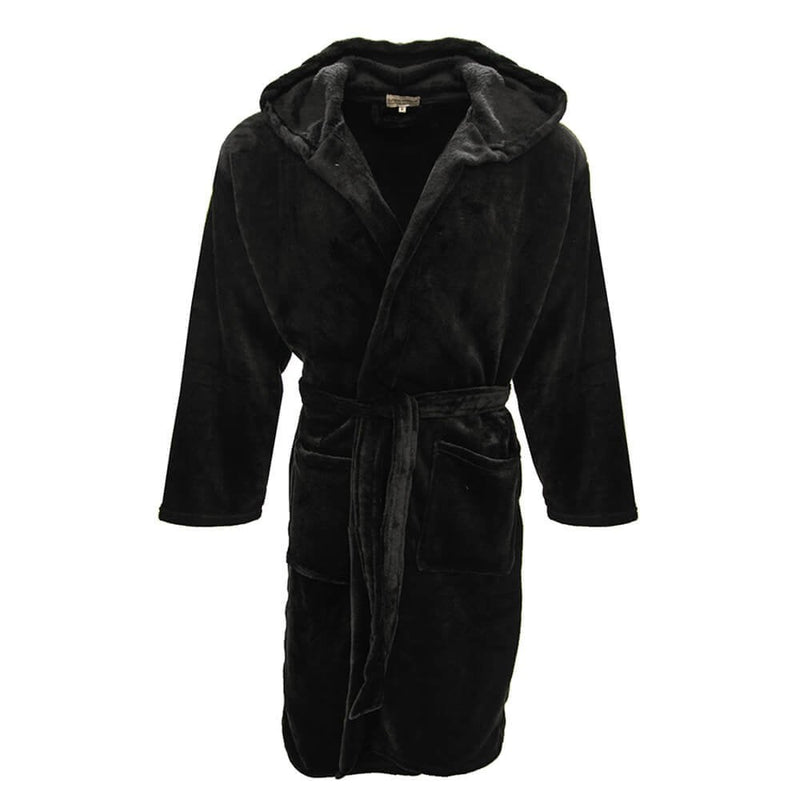 Mens Hutson Harbour Fleece Hooded Dressing Gown -Black