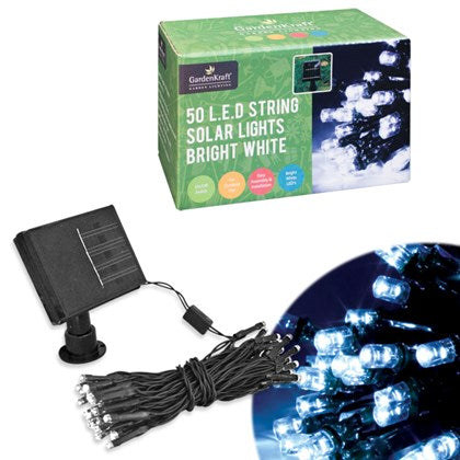 GardenKraft Solar String Lights x 50 Bright White LEDs