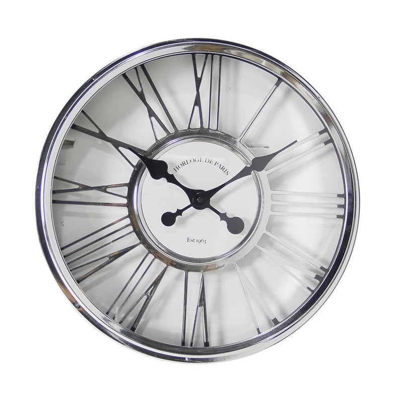 Wall Clock Roman Numberal Silver 44.5cm