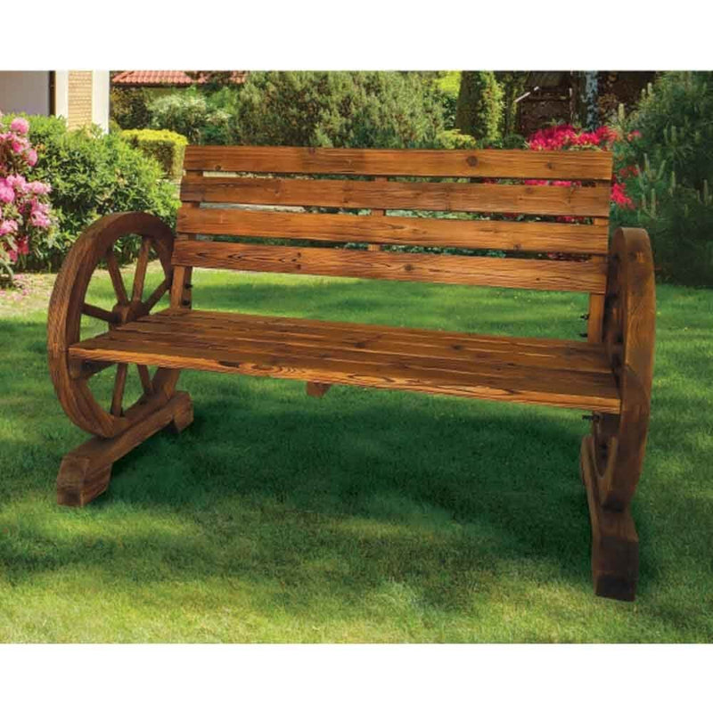 Wooden Cart Wheel Bench
