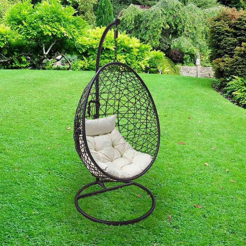 Silver & Stone Hanging Egg Chair Rattan - Black