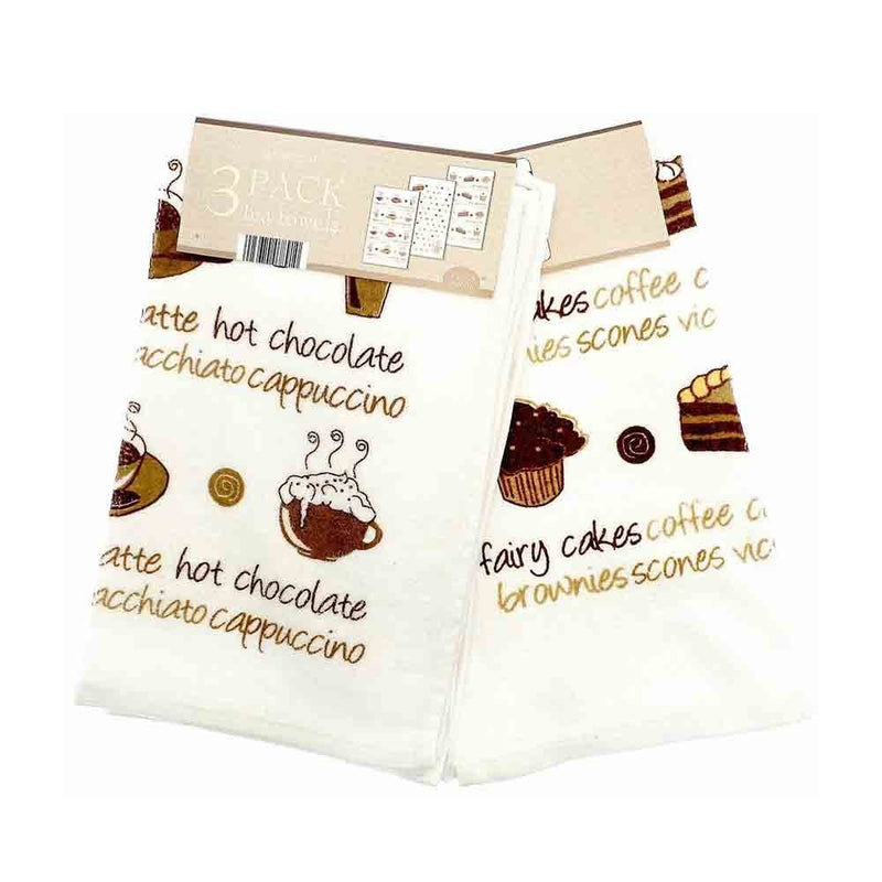 3PK Velour Tea Towels Coffee & Cakes
