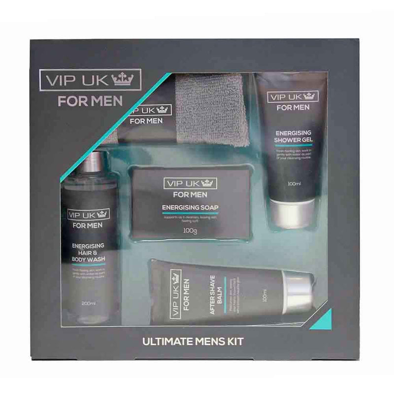 VIP UK Ultimate Shower Gel Hair Body Wash Soap Aftershave Balm Flannel Mens Kit