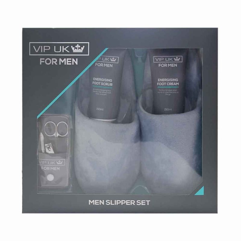 VIP UK Mens Foot Scrub Cream Manicure Slipper Luxury Present Gift Set For Him