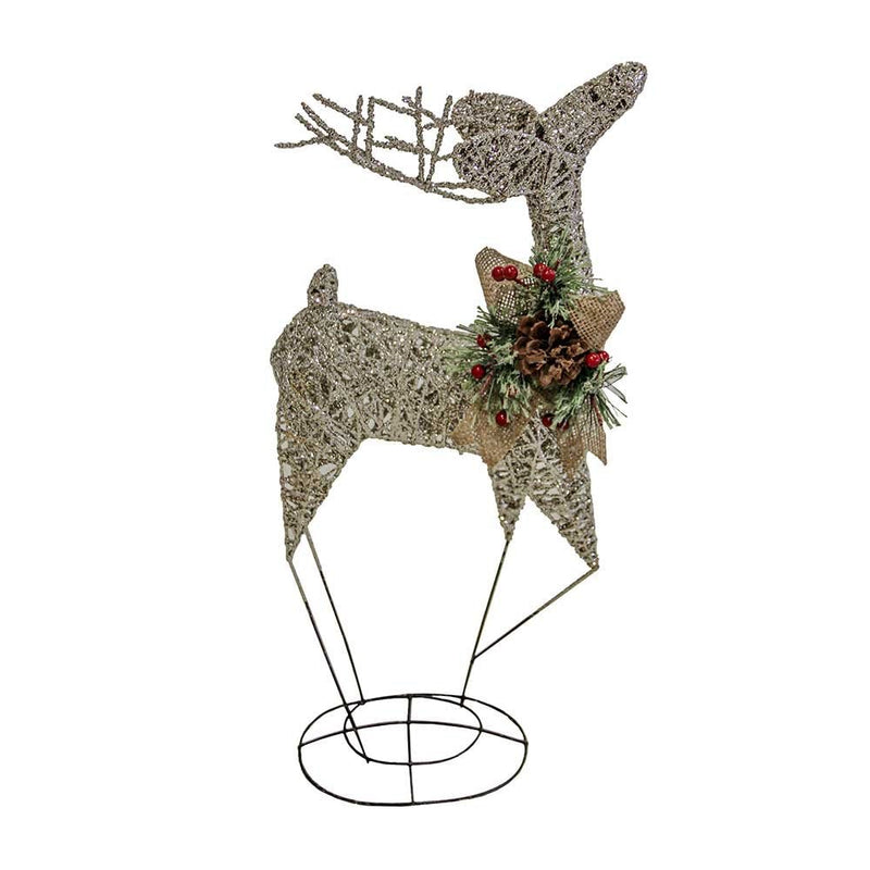 Gold Glitter Standing Reindeer With Bow Christmas Xmas Festive Decoration