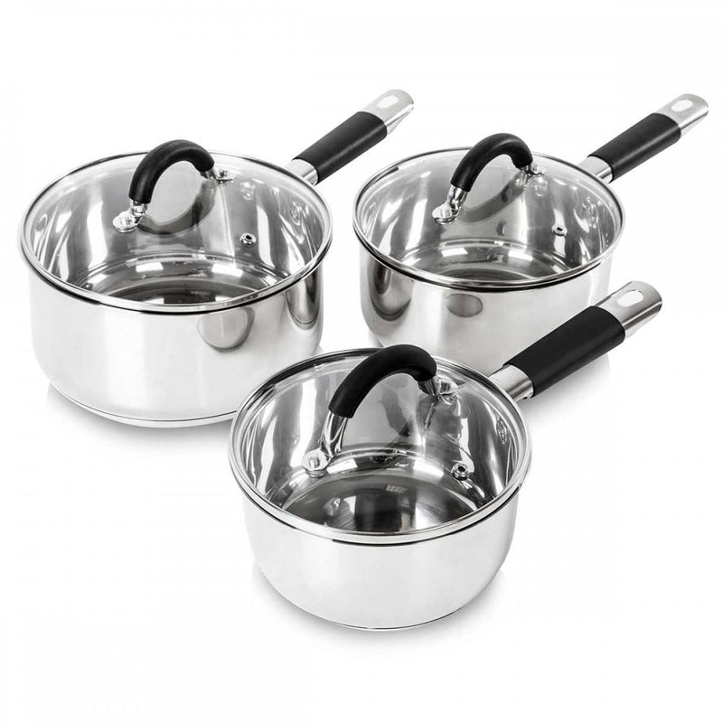 Tower 3 Piece Soft Touch Stainless Steel Pan Set