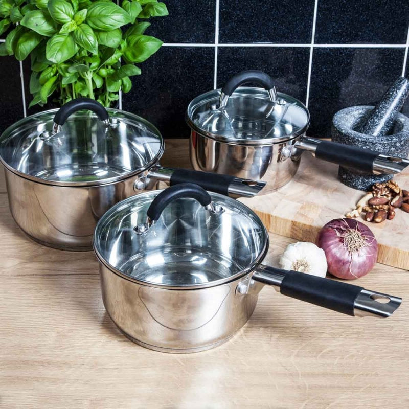 Tower 3 Piece Soft Touch Stainless Steel Pan Set