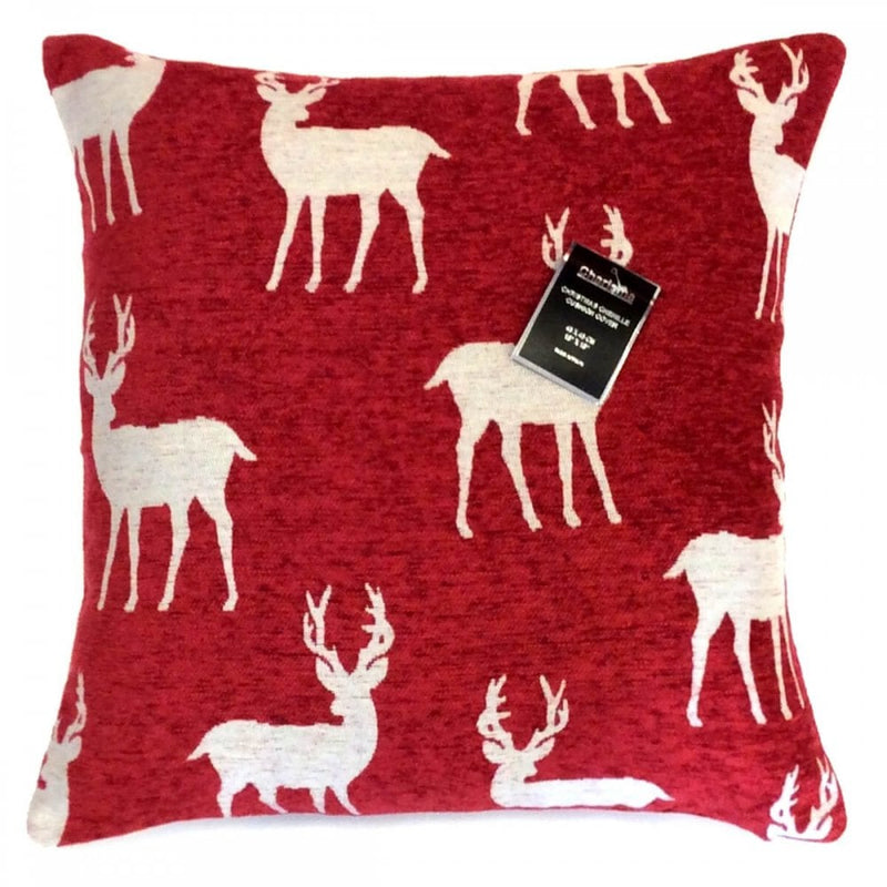Festive Reindeer Cushion - Red