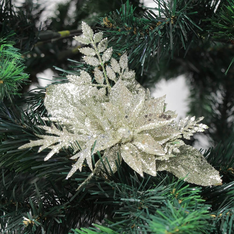 Glitter Poinsettia Christmas Decoration - Champagne
