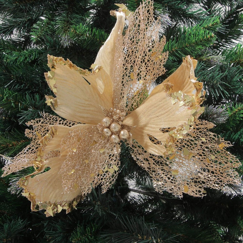 Luxury Stem Poinsettia Christmas Decoration - Champagne