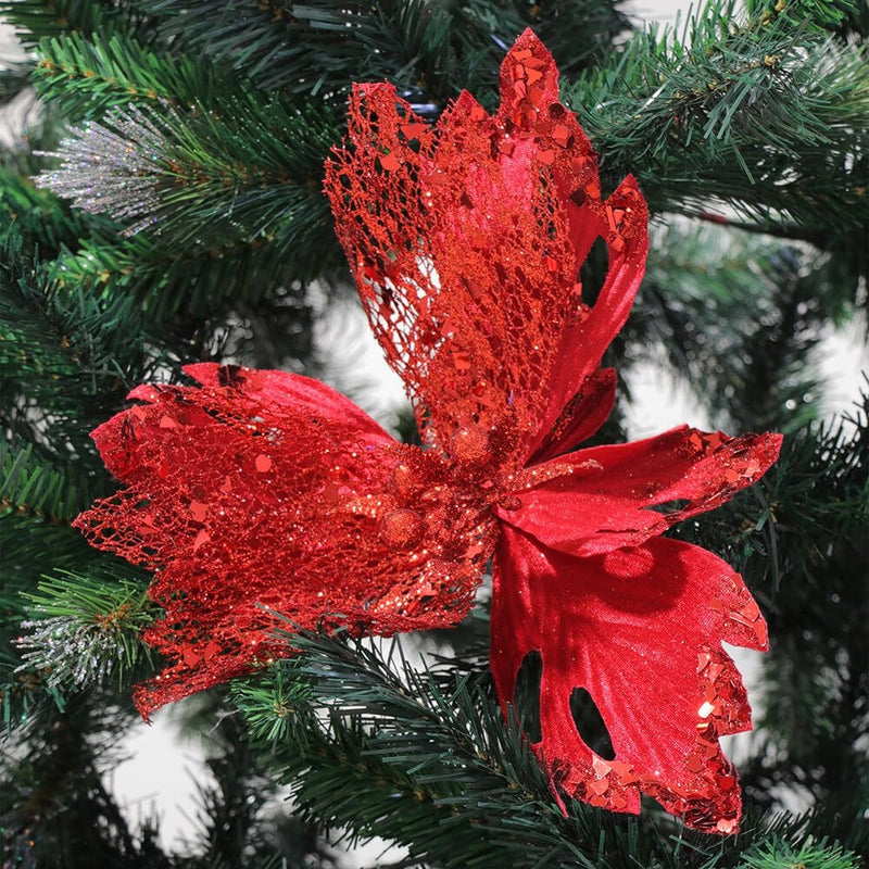 Luxury Stem Poinsettia Christmas Decoration - Red