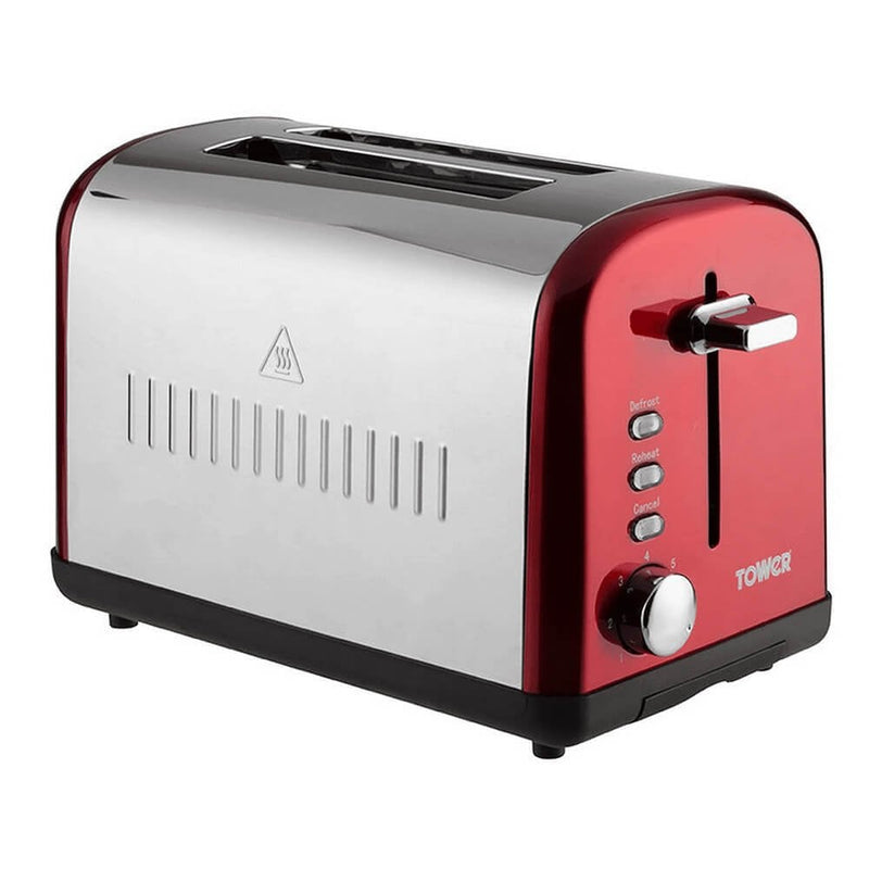 Tower 2 Slice Stainless Steel Toaster - Red