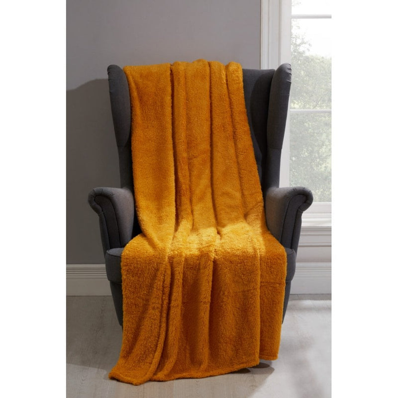 Lurex Teddy Bear Sparkle Faux Fur Throw Blanket Or Cushion| 100% Polyester Soft And Warm Throws And Cushions (Throw, Ochre)