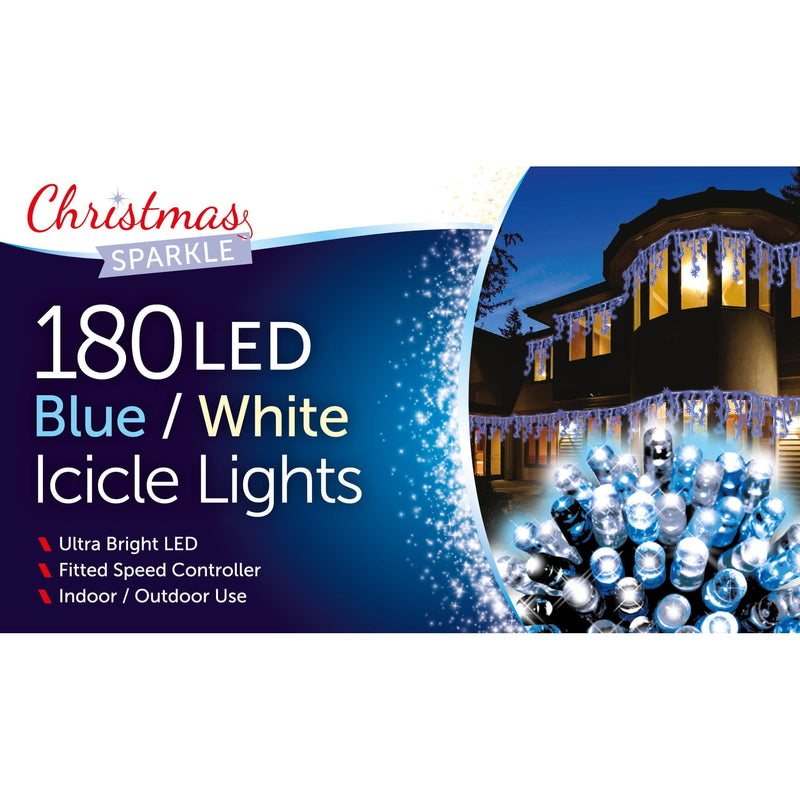 180 Blue & White LED Snowing Icicle Lights