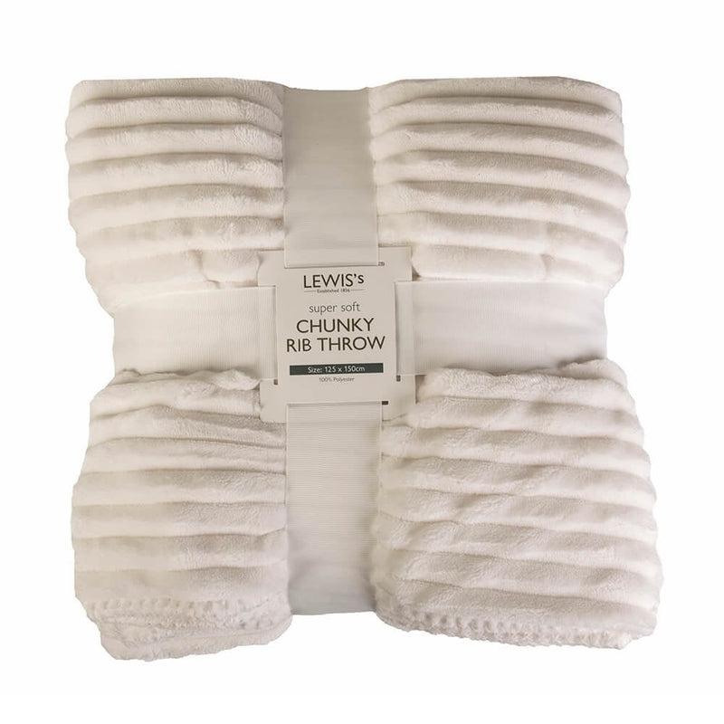 Lewis's Super Soft Chunky Ribbed Throw - Cream
