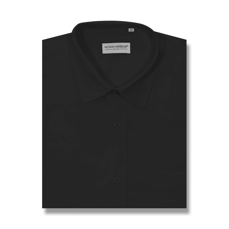 Hutson Harbour Short Sleeve Formal Plain Shirt- Black