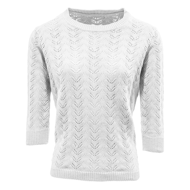 Pointelle Stitch Scoop Neck - White