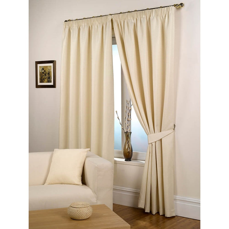 Waffle Lined Pencil Pleat Curtains - Natural