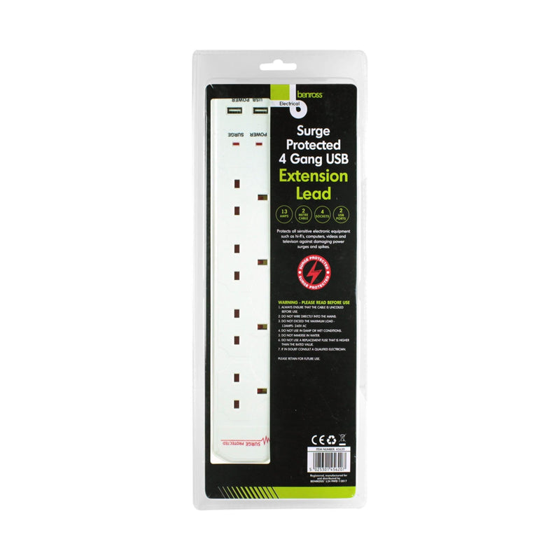 Benross 4 Way 2M Extension With 2 USB Ports