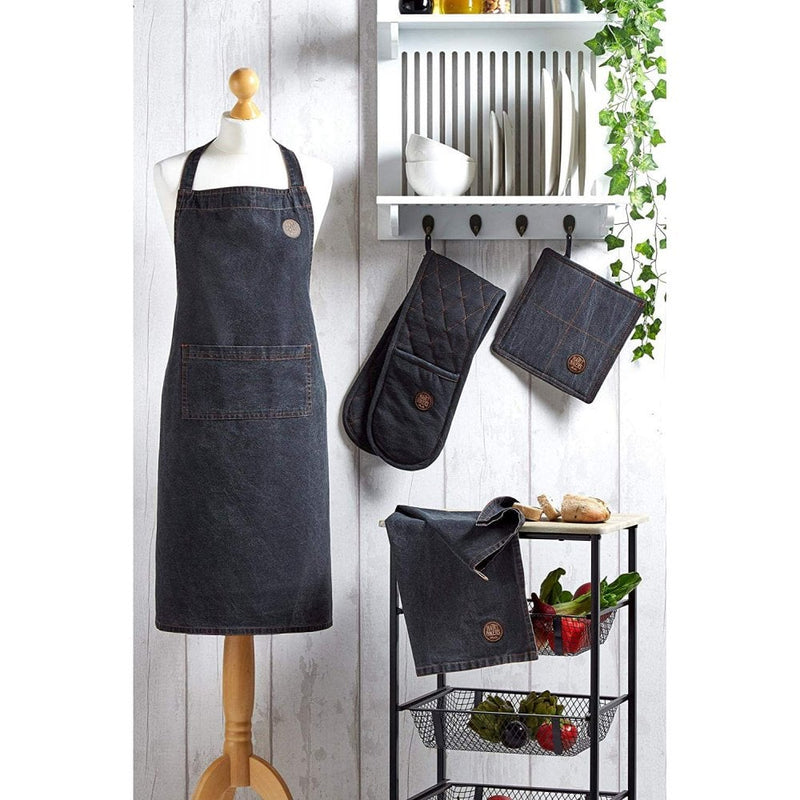 Black Stonewash Denim Double Oven Glove