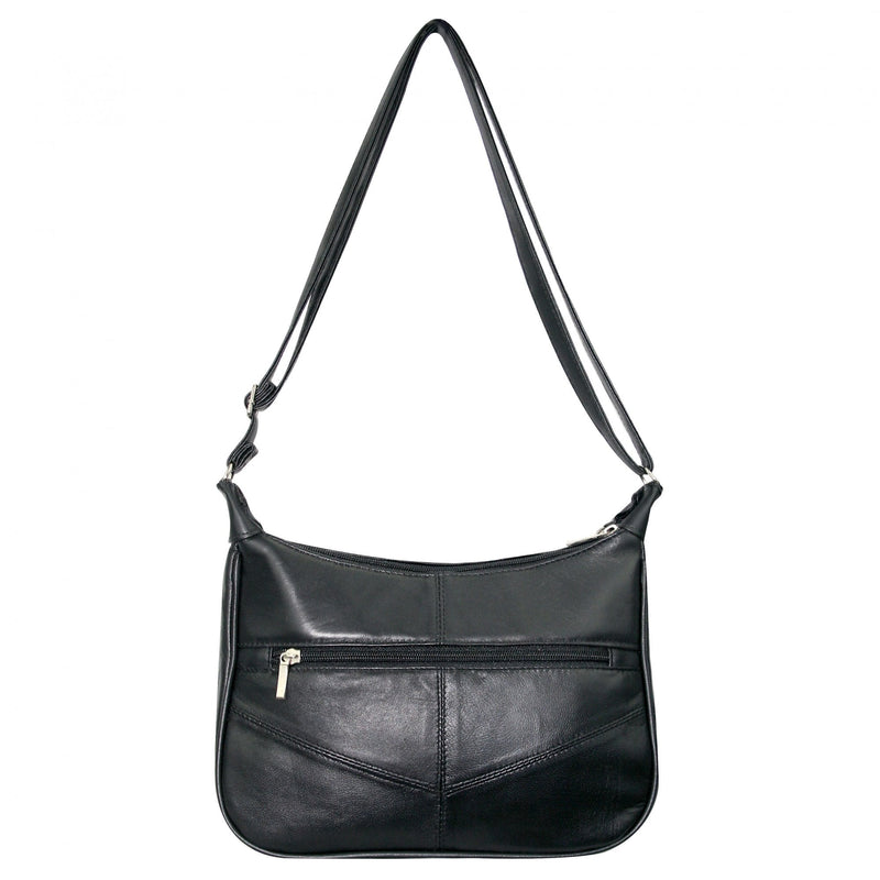 Women's Black Zip Patch Leather Handbag