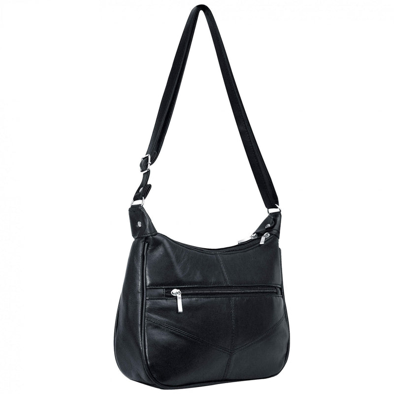 Women's Black Zip Patch Leather Handbag