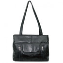 Women's Black Organiser Patch Leather Handbag