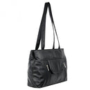 Women's Black Organiser Patch Leather Handbag